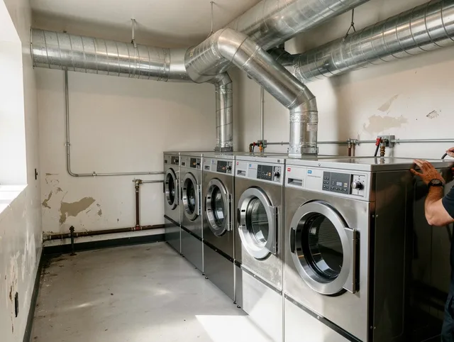 Beverly Hills Dryer Vent Cleaning team performing large-scale commercial dryer vent cleaning in Beverly Hills