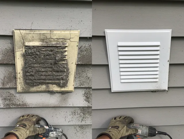 Beverly Hills Dryer Vent Cleaning technician installing high-quality dryer vent cover at a residential property in Beverly Hills