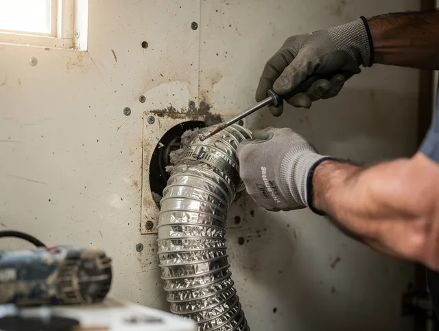 Beverly Hills Dryer Vent Cleaning technician performing precise dryer vent hose installation in Beverly Hills